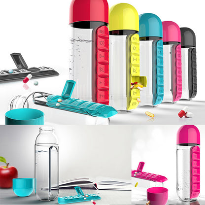 Water Bottle With Medicine Pills Box