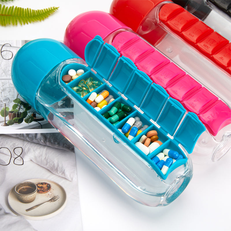 Water Bottle With Medicine Pills Box